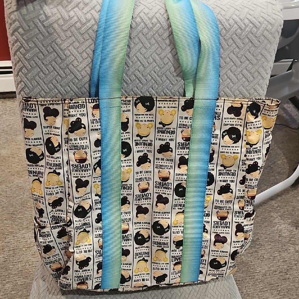HARAJUKU Cute Graphic Tote Bag with Blue Handles - Picture 2 of 7